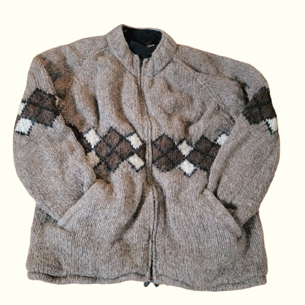 100% Wool Hand Knit Sweater Jacket